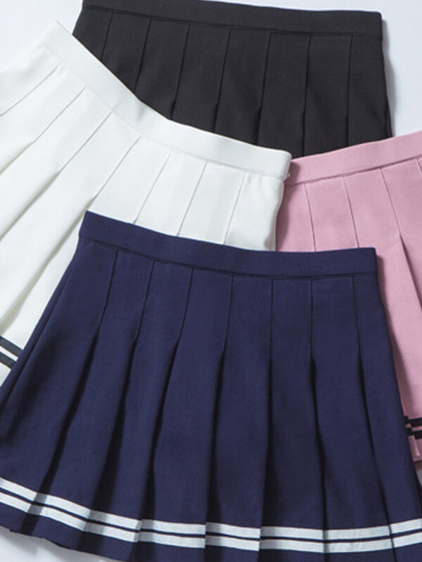 2024 wysoki stan plisowana spódnica Kawaii spódnice Harajuku kobiet dziewczyny lolita trapezowa spódnica marynarska Preppy mundurek szkolny