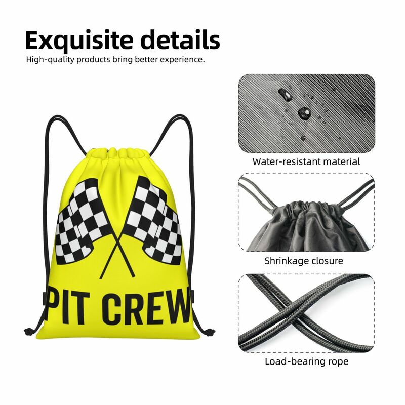 Race Car Pit Crew Checkered Flag Drawstring Backpack Bags Women Lightweight Racing Sport Gym Sports Sackpack Sacks for Traveling