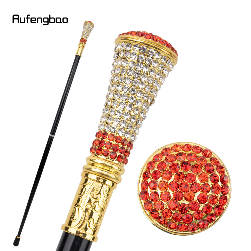 Golden Red Artificial Diamond Walking Cane Fashion Decorative Walking Stick Gentleman Elegant Cosplay Cane Crosier 92.5cm