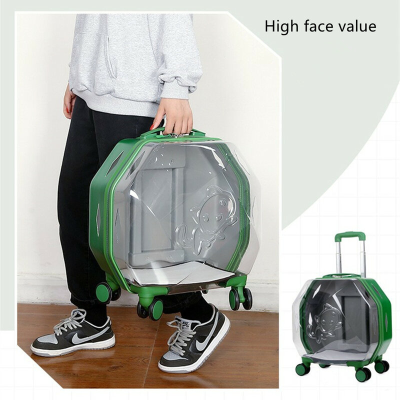 Bolsa de viaje para mascotas, Maleta Universal con ruedas para almacenamiento de equipaje, bolso transpirable transparente para cochecito de gato y perro