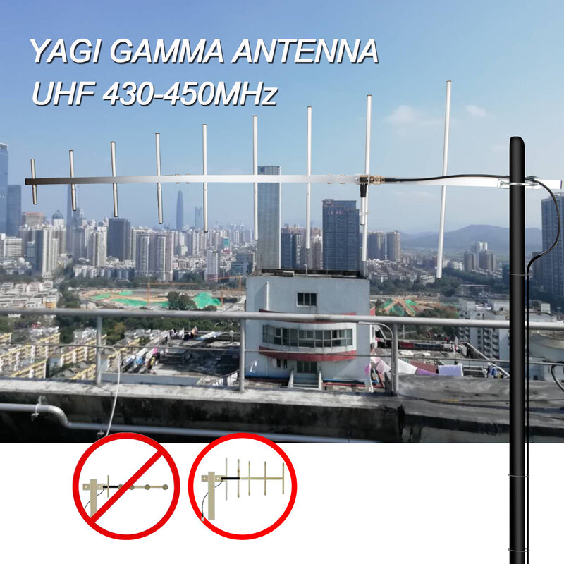 Walkie Talkie Yagi Gamma Antenne UHF 430-450MHz 9 Elemente 150Watt 13dB hohe Verstärkung 1180mm Ausleger länge