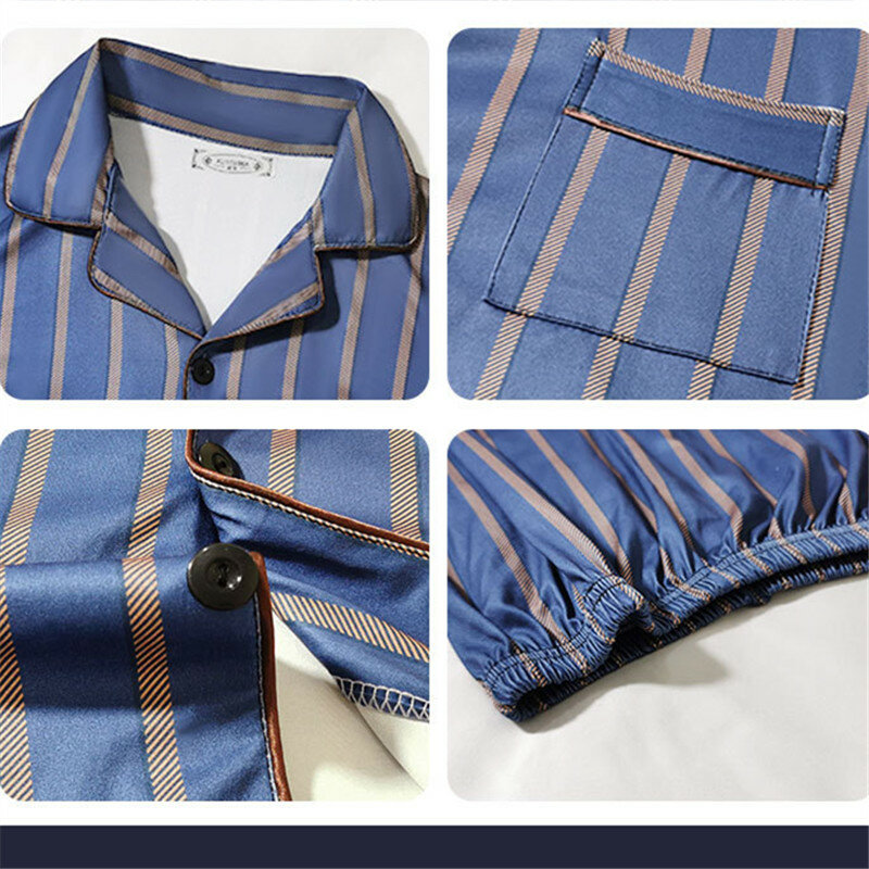 Man Pajamas Sets Spring Autumn Long Sleeve Soft Lapel Button Pajamas for Men Plaid Cardigan Homewear Male Casual Loose Sleepwear
