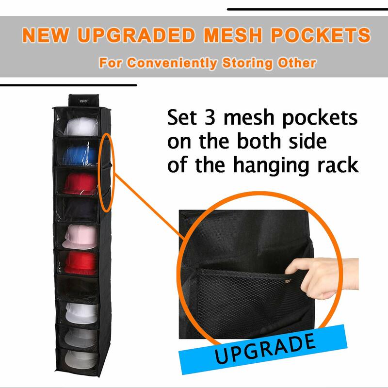 2 Pack Hat Organizer for Baseball Caps, Hat Rack with Dust Shield Pockets,10 Shelf Hanging Closet Hat Shelf Cap Storage Holder