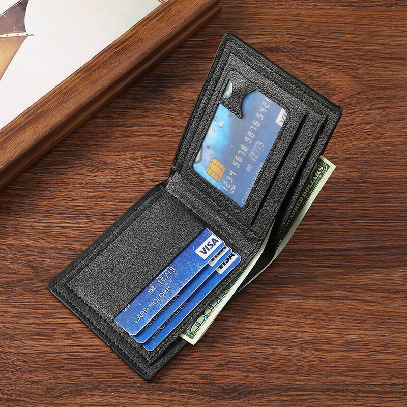 محفظة قصيرة بسيطة قابلة للطي للرجال ، محفظة من الجلد الصناعي الناعم ، حاملات بطاقات الائتمان ، حقيبة تغيير الأموال للأعمال ، رجل