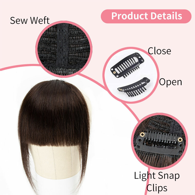 Franja de cabelo humano natural para mulheres, remy reto, clipe de franja em pedaços de cabelo, 3 clipes, 20g, 8 em