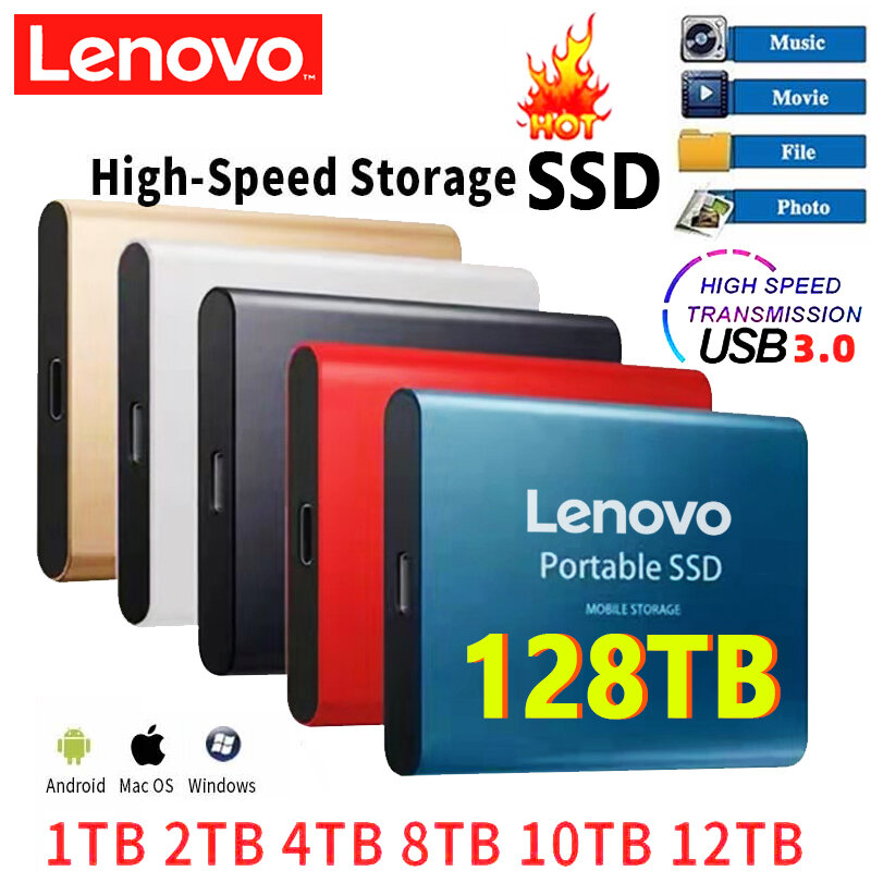 Lenovo New Portable 2TB SSD 4TB 16TB disco rigido esterno Type-C USB 3.0 ad alta velocità 8TB Hard disk di archiviazione esterna per laptop