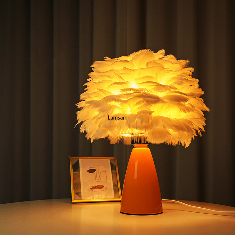 Creative Feather Lamp Decorative Ceramic Desk Light USB LED Night Light for Bedroom Living Room Cafe Hotel Christmas Decoration