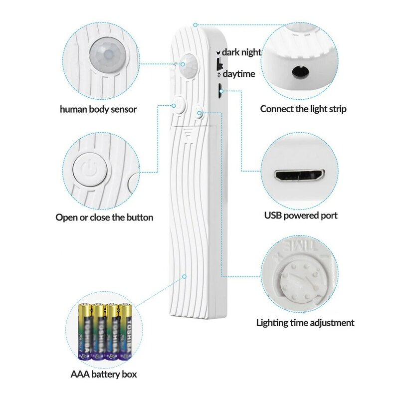 Sensor de movimento led luz tira conjunto bateria bloco ou usb alimentado diodo iluminação automática para armário roupeiro cozinha escada