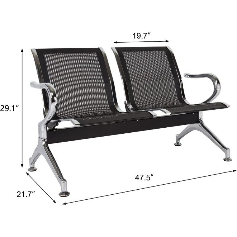 Reception Chairs Set of 4- Waiting Room Reception Chair 2-Seat Office Guest Chairs & Reception Chairs, Black