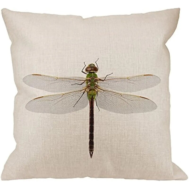 Dragonfly sarung bantal dekorasi, sarung bantal persegi, penutup bantal hijau Darner capung terisolasi dengan jalan gunting