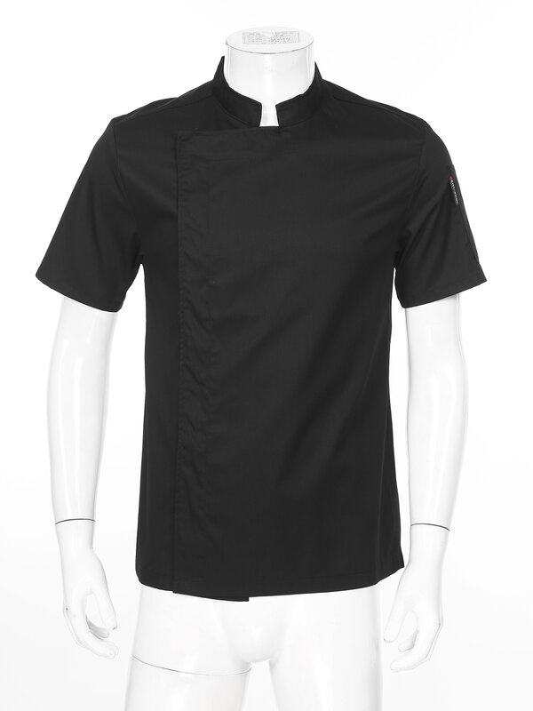 Short Sleeve Chef Jackets Stand Collar Chef Coat Solid Kitchen Uniform for Mens Womens Cafe Bakery Western Restaurant Hotel