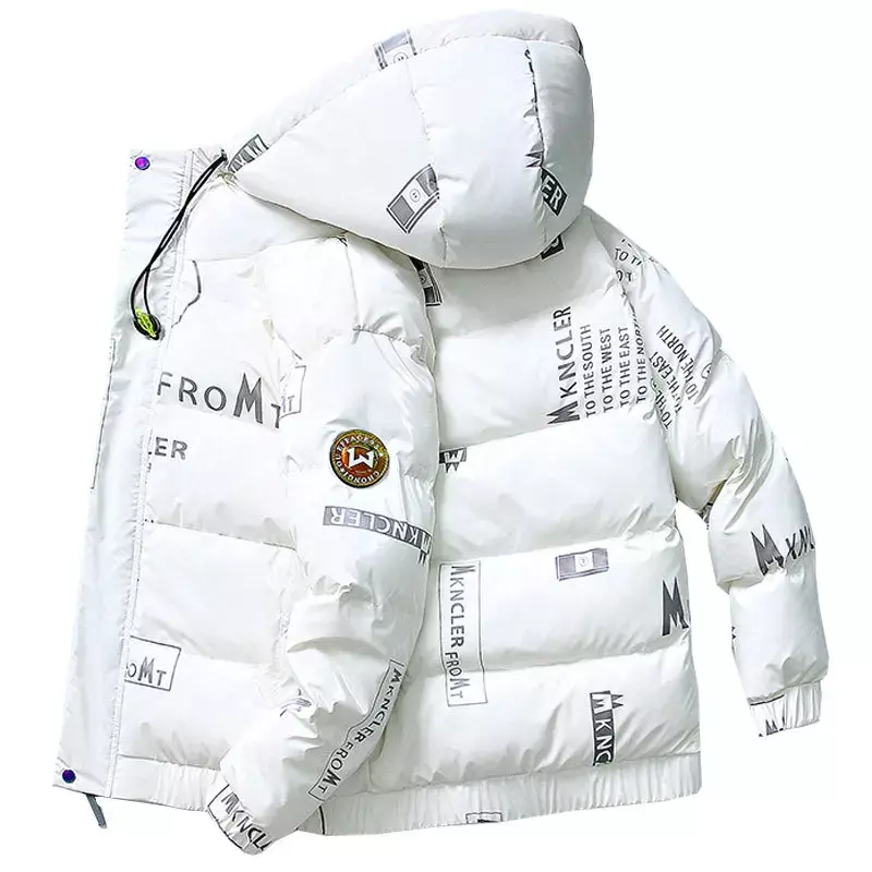남성용 화이트 덕 다운 재킷, 한국 버전 트렌드, 두껍고 짧은 샤이니 재킷 코트, 캐주얼 파카 오버코트, 겨울 패션