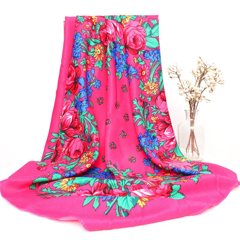 女性のための正方形の全国のスカーフ、レトロな花のプリント、バンダナ、イスラム教徒のヘッドラップ、babushka shawl、70x70cm、1個