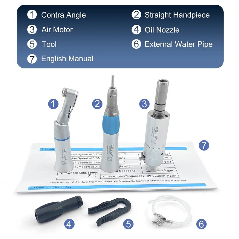 Dental Handpiece Air Turbine, Odontologia Materiais Endodônticos, Baixa Velocidade, Reta Contra Ângulo, 2 ou 4 Furo