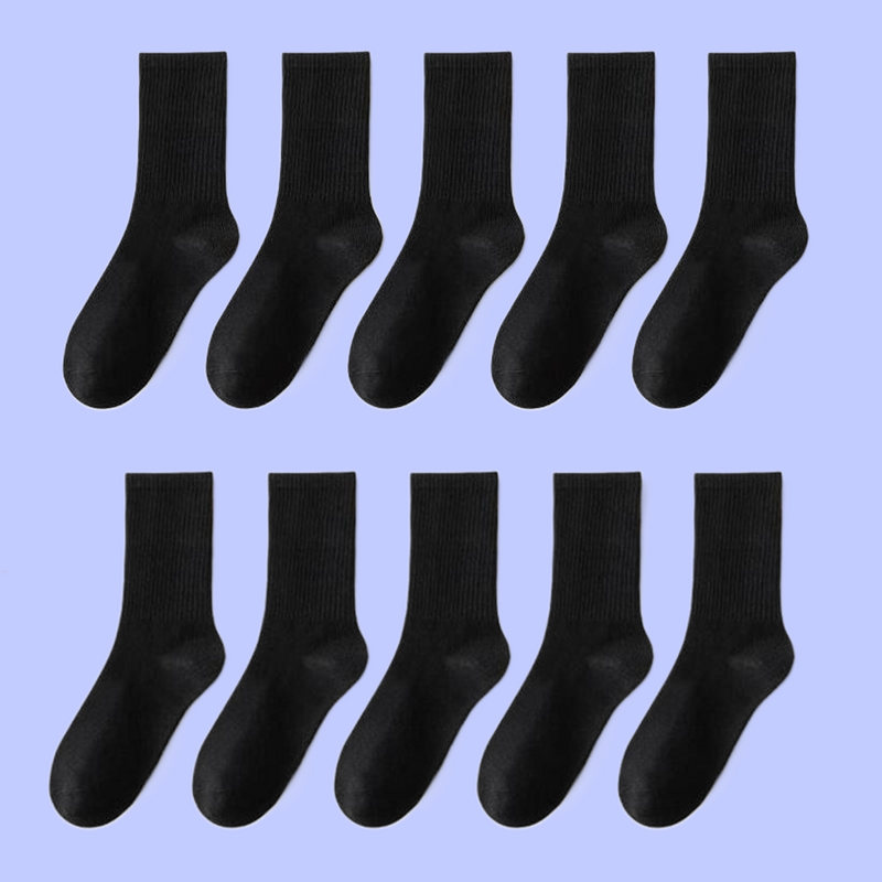 Chaussettes de sport en coton pour hommes et femmes, absorbant la transpiration, mi-tube, respirant, décontracté, noir, blanc, mode classique, 10/20 paires