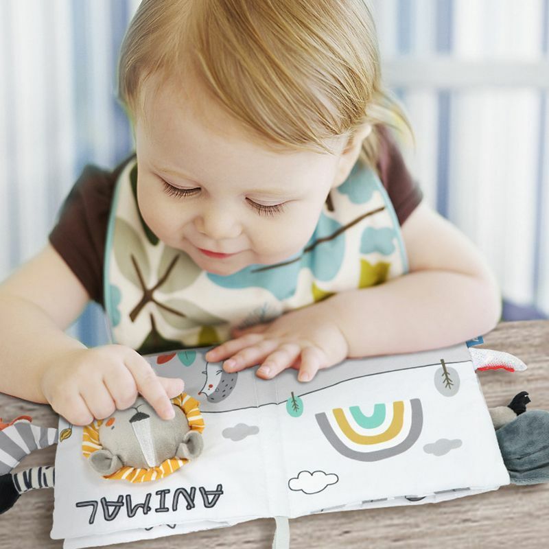 Libro de tela sensorial para bebés, juguetes educativos Montessori, libro de actividades suaves para bebés, blanco y negro, 0-12 meses