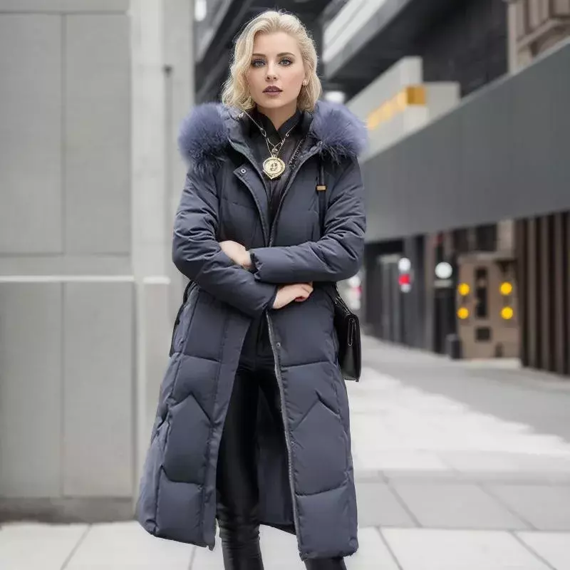 2023 겨울 여성 코트, 중간 길이 코튼 재킷, 슬림 오버 니 퍼 칼라, 두꺼운 코튼 재킷, 여성 의류, 신상 패션
