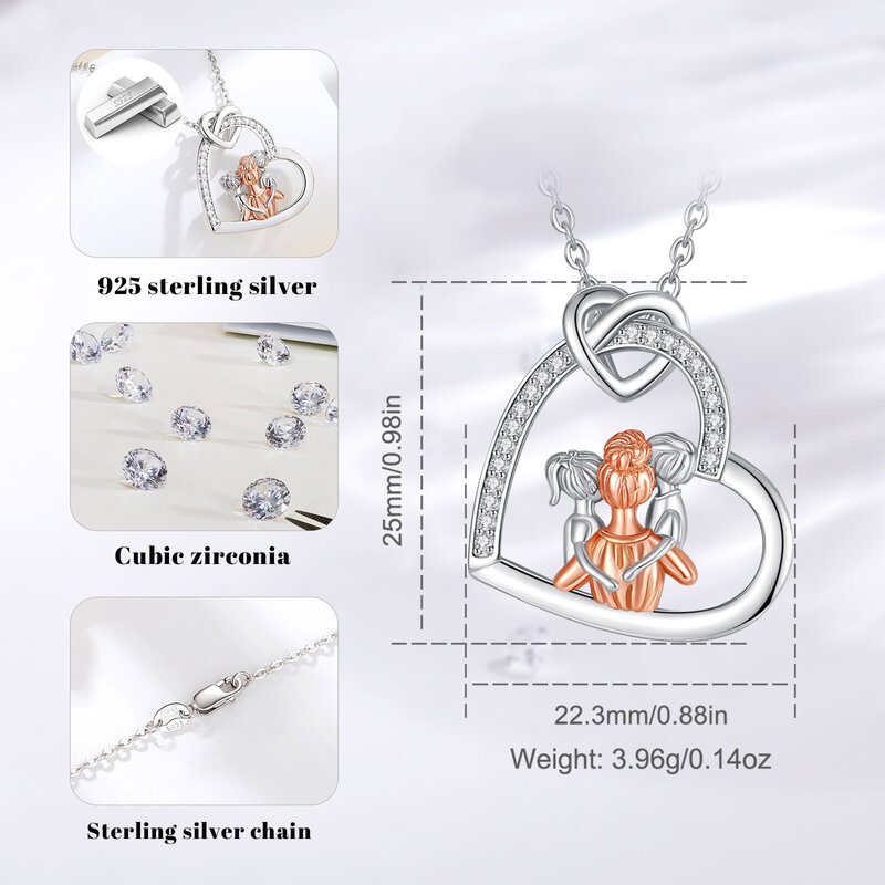 Eudora-Collar de plata de ley 925 Original para madre e hijo, colgante con corazón de circonita, oro rosa, joyería para mamá, niño y niña, regalo para el día de la madre