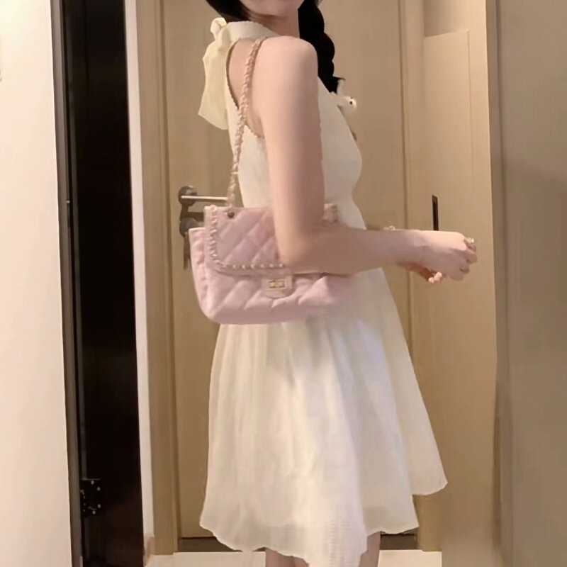 Женские платья, тонкие легкие однотонные драпированные летние тонкие дышащие модные темпераментные винтажные платья в Корейском стиле для школьниц