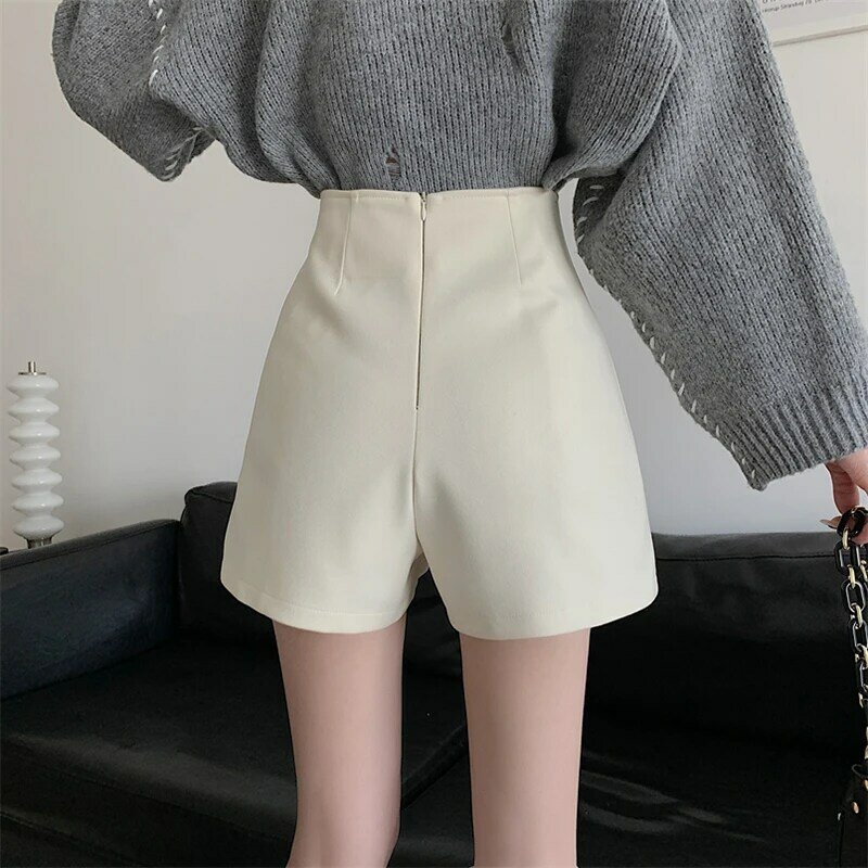 Shorts de escritório coreano feminino, cintura alta, fino, botão viajante, combina tudo, senhoras, moda verão, novo, monocromático