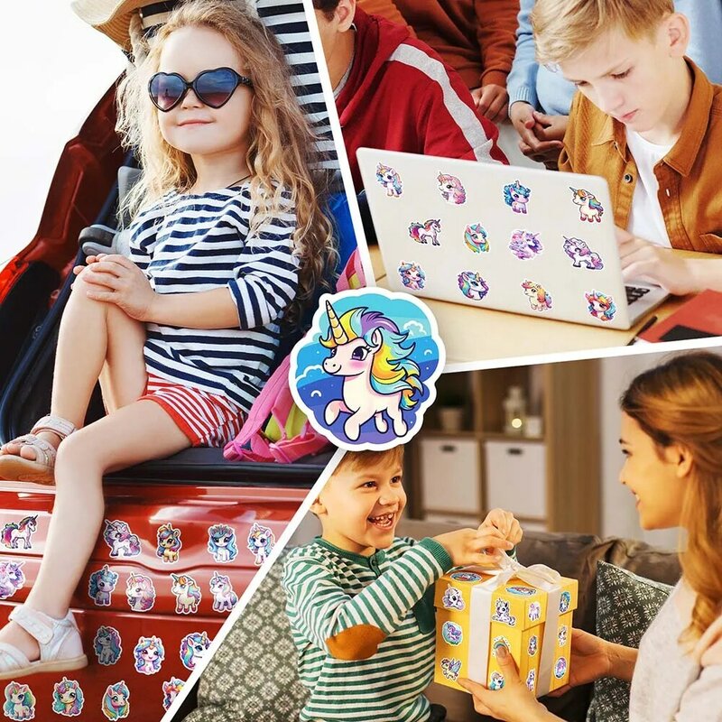 Cartoon Rainbow Unicorn Stickers Pack para crianças, Scrapbooking, laptop, viagem, bagagem, parede, carro, decoração, decalque, 10 pcs, 50pcs