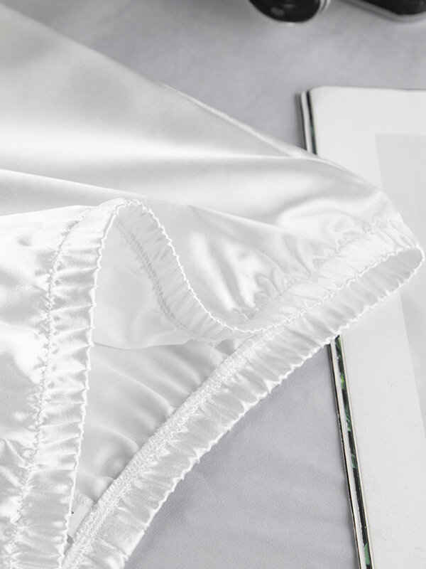 Elegancki biały kombinezony do spodni Hiloc z długimi rękawami damskie piżamy odzież domowa luźne zestawy szlafrok Kimono satynowa piżama ze spodniami 2024