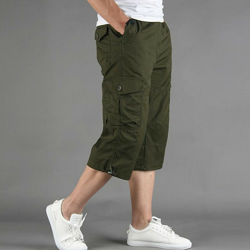 Handsome Long Length Cargo Shorts Men's Summer Casual Cotton Multi Pocket Hot Air Shorts Military Camo Breathable Shorts 5xl