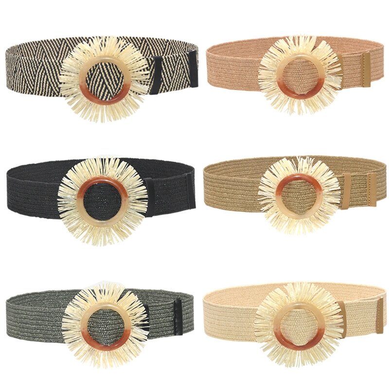 Cinturón trenzado para mujer ancho vintage cinturones bohemios diseñador colorido forma flor hebilla decorativa cinturón