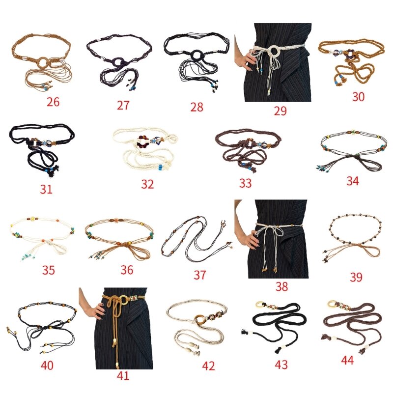 Cinturón cintura estilo bohemio para mujer, cinturón elástico tejido trenzado, cinturón fino, cuerda colorida para varios
