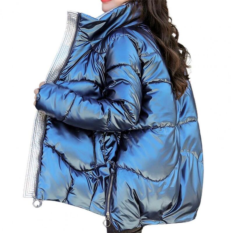 Glossy Winter Down Cotton Padded Jacket For Women Thick Bright Black Short Shiny Jacket Yellow Red Cotton Parkas Outwear