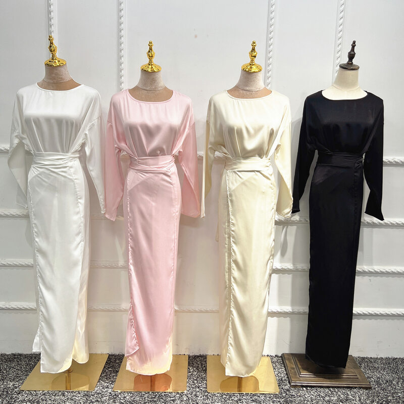 Gaun panjang Satin Dubai Eropa dan Amerika Serikat gaun pinggang lembut berkualitas tinggi