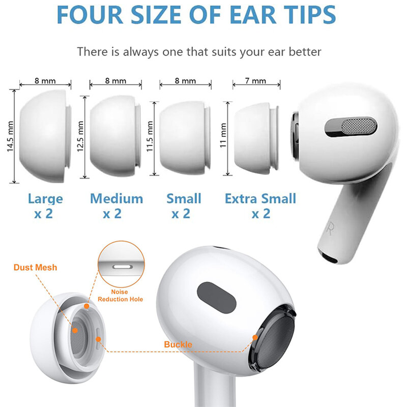 KUTOU-Líquido Silicone Ear Dicas para Airpods, Redução de Ruído Pad, Tampões, Ear Caps, Vem com Caneta de Limpeza, Airpods Pro 1, 2, 4 Pares