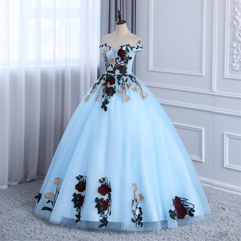 2024 neue süße Vestidos Quince anera Kleider Luxus Blume von der Schulter Party kleid Abendkleid echtes Foto Ashley Gloria