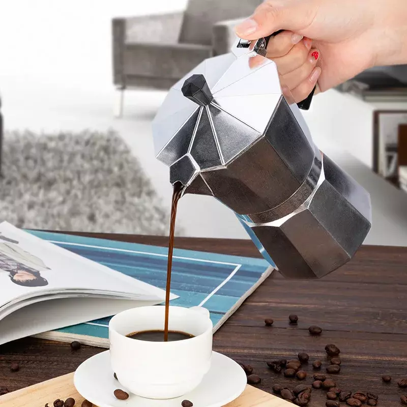 Mocha Coffee Pot Italian Aluminum Octagonal Pot Coffee Cup Coffee Machine Kettle Iron Stove Classic Barista Accessories