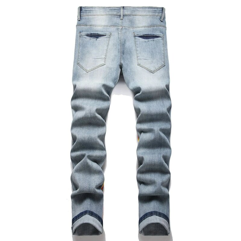 Y2K Autumn New Men's Vintage Patchwork Plaid Printed Hip Hop Streetwear Harajuku Jeans Fashion Stretch Cargo Denim Pants 남자 바지