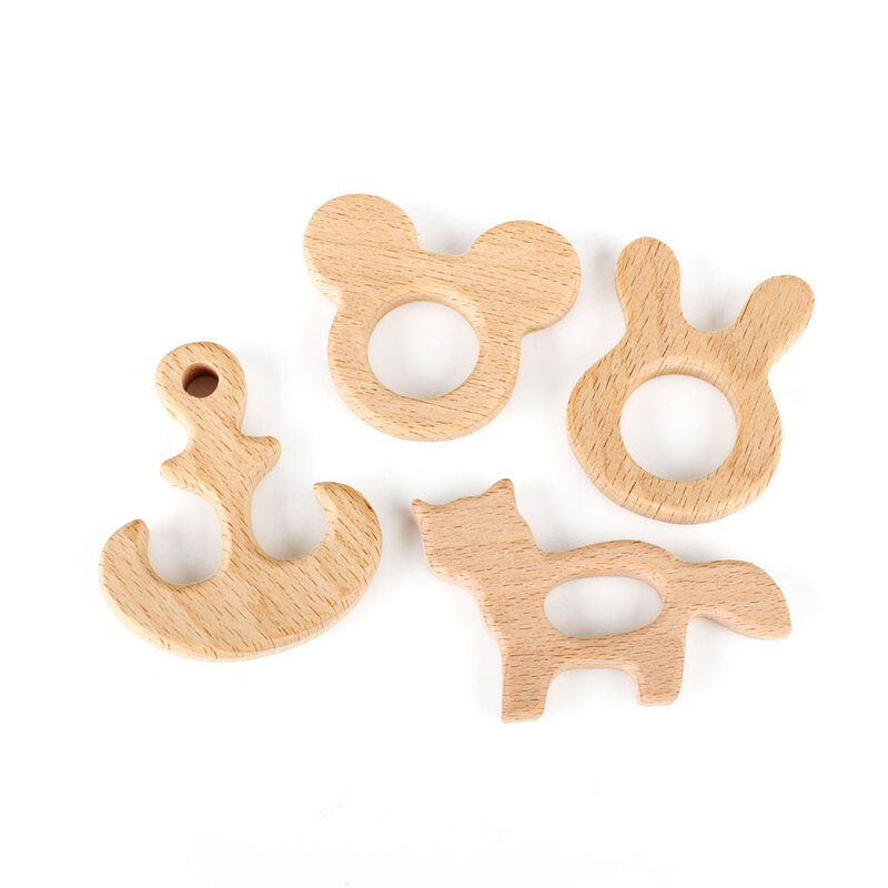 1pc Baby Teether Wooden Food Grade Cartoon Animals DIY Kids Teething Necklace Nursing Toy Natural Beech Wood Baby Rodent Teether