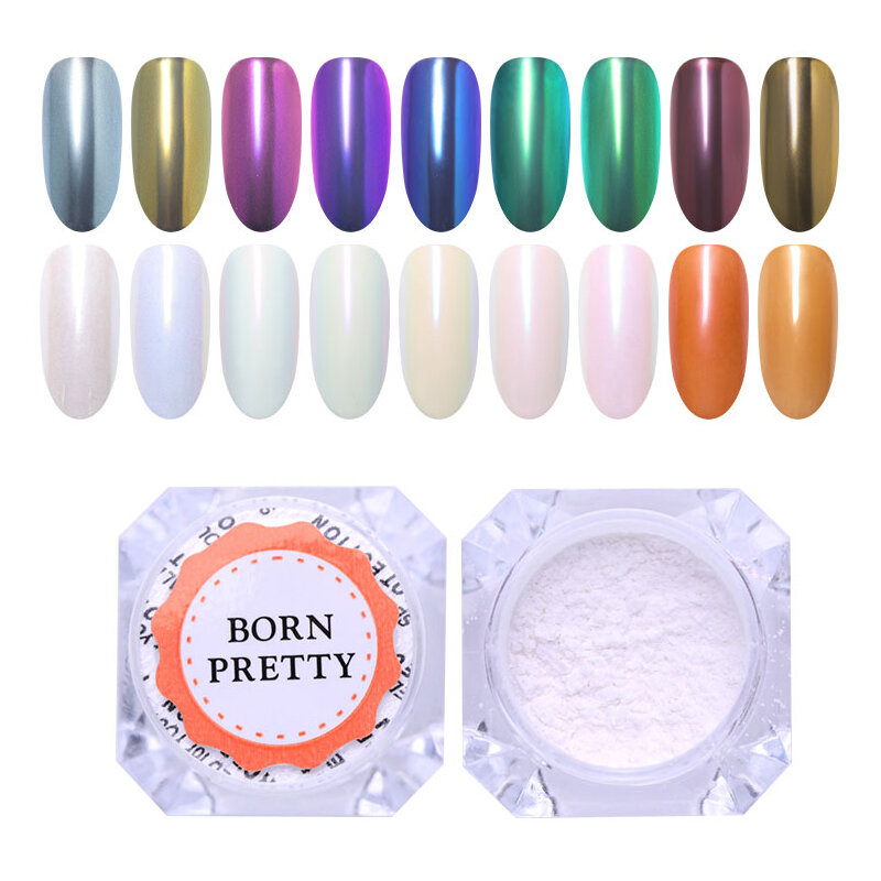 BORN PRETTY-pigmento cromado para uñas, polvo de frotamiento blanco perla, purpurina para uñas, herramienta de decoración artística