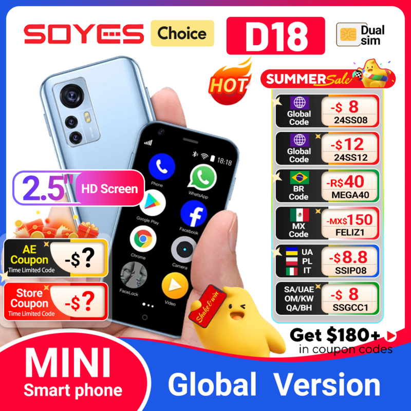 SOYES-smartphone D18 Mini, Android, red 3G, quad-core, 700mAh, cámara trasera de 5 megapíxeles, sim dual, modo de espera dual