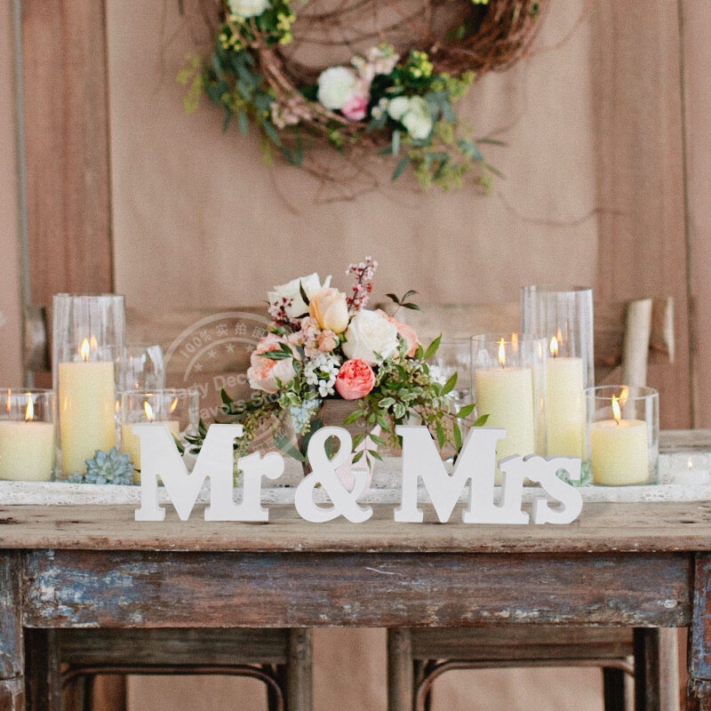 Letrero de madera con letras blancas de Mr & Mrs para decoración rústica de boda, adornos de mesa de boda, accesorios para fotos, regalo, 3 uds./Set
