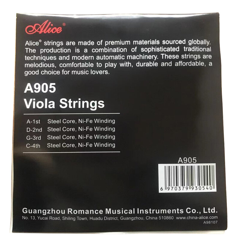 Alice A905 juego de cuerdas de Viola, núcleo de acero de bobinado ni-fe, 1st-4th, juego completo