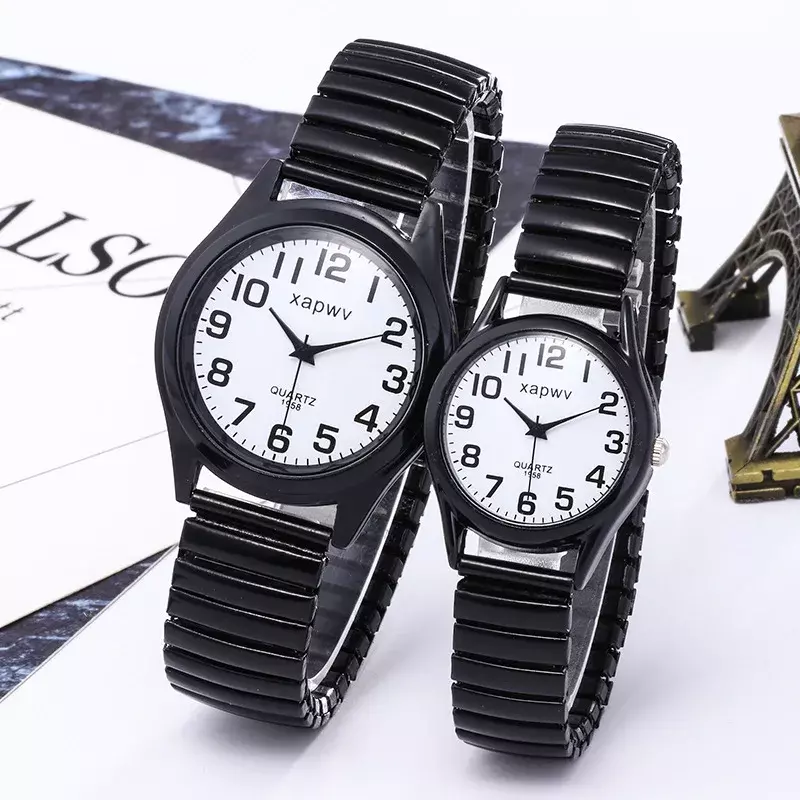 Relógio de casal retro criativo, elástico preto e branco, casal idoso stretch, 1pc