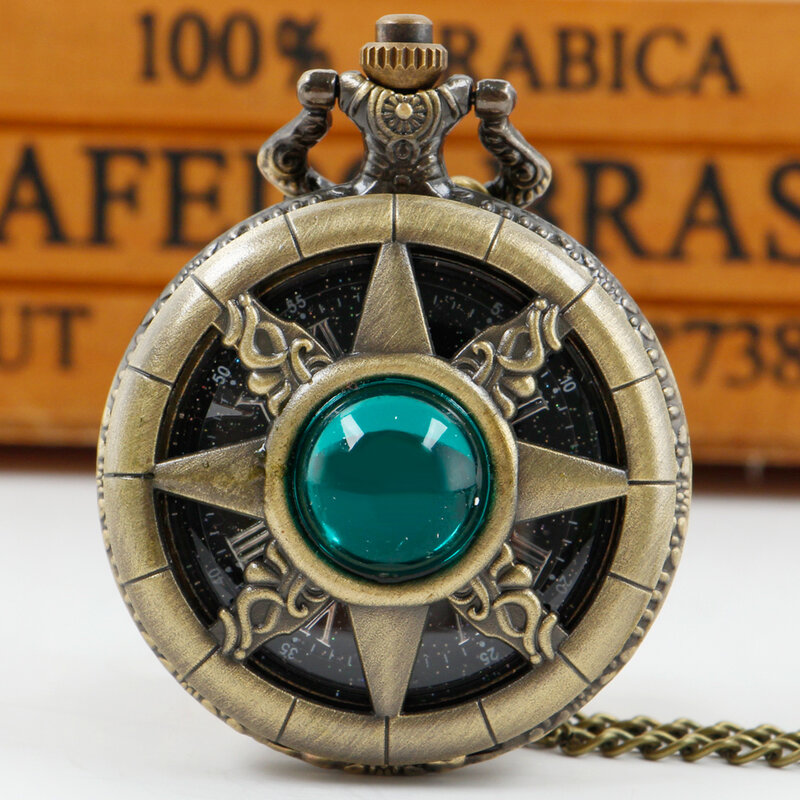 Emerald Necklace Pocket Watch Vintage Antique Quartz Movement Pocket Fob Watches Women Casual Fashion Pendant With Chain Gifts