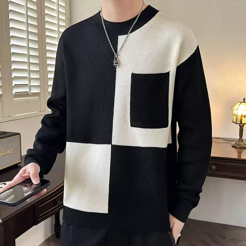 2023 nuovo maglione da uomo sciolto per il tempo libero tutto abbinato maglione abbinato ai colori degli adolescenti