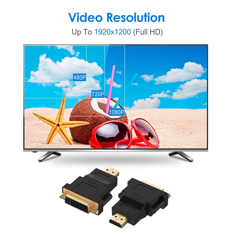 HDM1 to DVI Adapter,[1-Pack] Bi-Directional HDM1 Male to DVI Female Converter,1080P DVI to HDM1 Conveter, 3D,