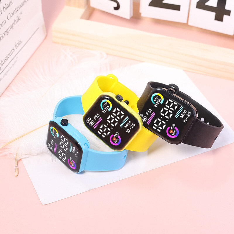 Simulated Smart Children Electronic Watch LED Large Screen Digital Square Sports Clock Kids Wristwatches for Boys Girls Gift