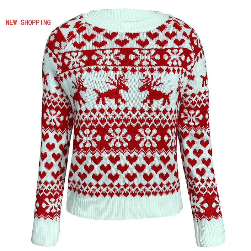 Women Christmas Knit Sweater 2022 Winter new Female Long Sleeve Pullover Knitted Party Clothes Femme Pullover Red Sweaters White