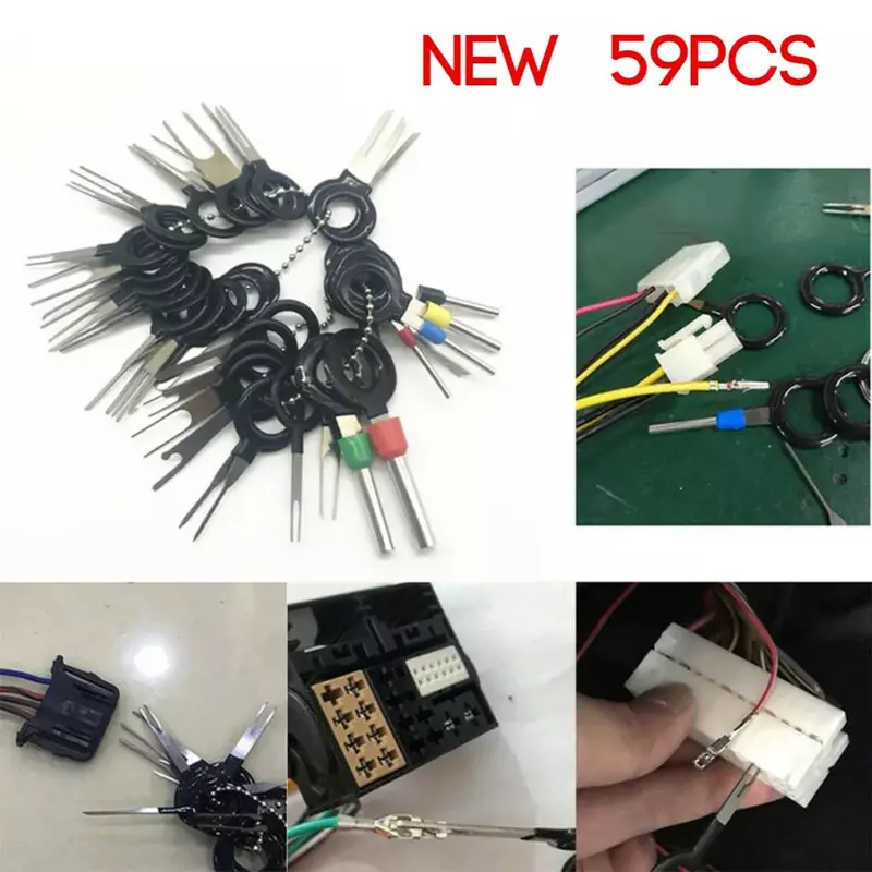 59 buah alat penghilang Terminal kabel steker Terminal listrik Otomotif penarik Pin konektor penjepit kabel untuk Audio mobil
