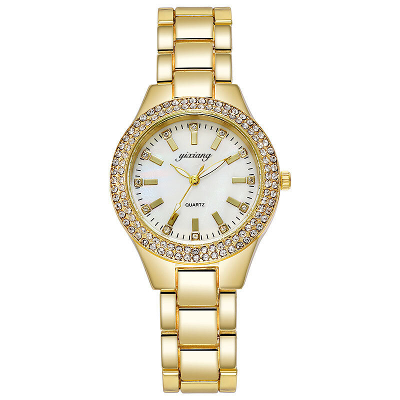 Reloj de cuarzo con correa de acero dorado para mujer, cronógrafo con temperamento de diamante completo, resistente al agua, regalo para novia
