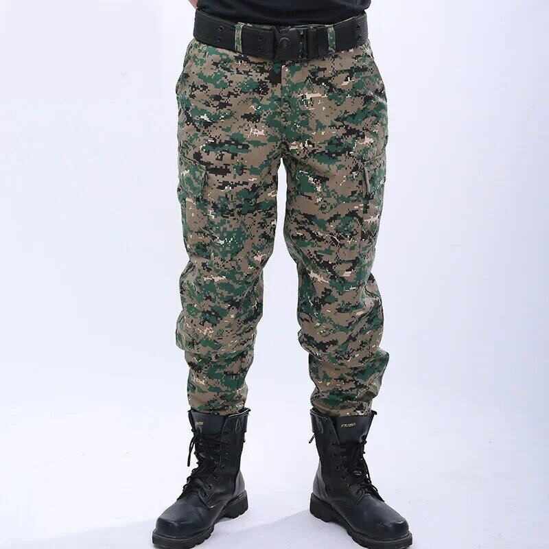 Calças táticas de camuflagem masculinas para treinamento de trabalho, calças duráveis para caminhadas de bolso múltiplo, ventiladores de movimento ao ar livre