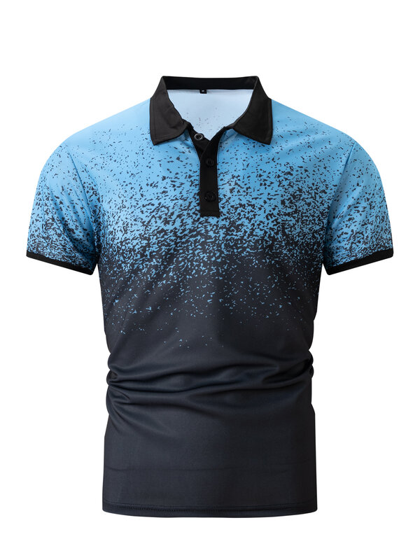 2024 new EuropeAn-American cross-border men's gradual color contrast fashion lapel casual polo shirt